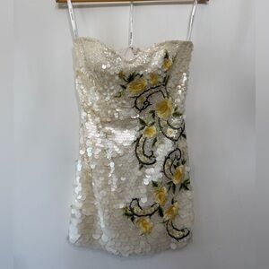 Sherri Hill Strapless Sequin Mini Dress Prom Embroidered Floral Women’s 4
